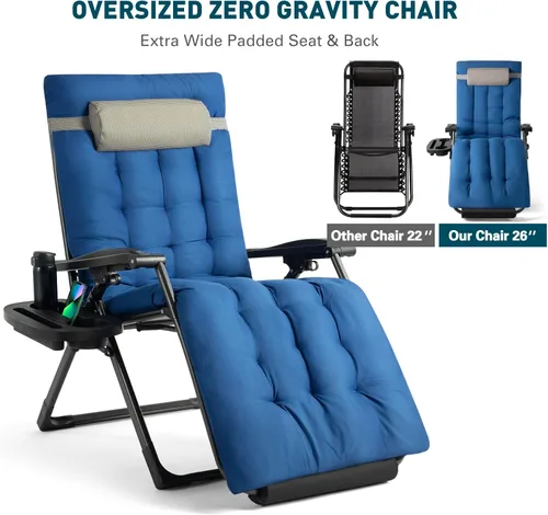 Vista 8 de ARTIST HAND - Silla Zero Gravity, sillas anti-gravedad extra grande XL para exteriores, tumbona de césped, sillón reclinable plegable ajustable