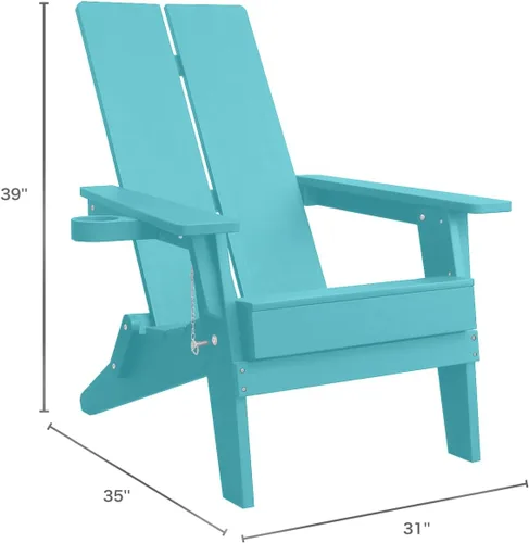 Vista 3 de Silla plegable Adirondack – Plástico HIPS para todo tipo de clima con soporte para tazas – Silla de salón de exterior resistente, ergonómica