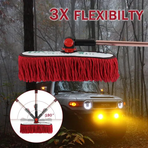 Vista 3 de Plumero para automóvil con mango extensible, exterior libre de arañazos, kit de cepillo de pelo de algodón encerado para camión, SUV, RV