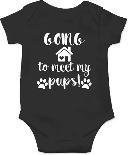 Going to Meet My Pups - Divertido body esencial para bebé, ropa para recién nacido, mameluco para bebé niña Negro
