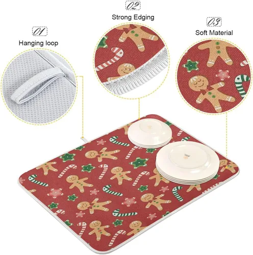 Vista 137 de Tapete de secado de platos de gnomos del día de San Patricio para encimera de cocina, tréboles, tapete de secado de microfibra, absorbente