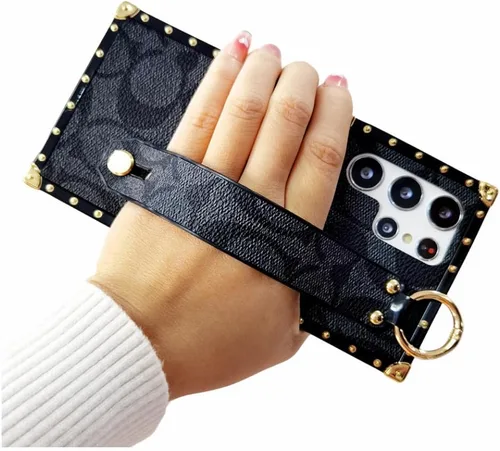 Vista 10 de Funda de cuero de lujo para Samsung Galaxy S22 Ultra con correa para pulsera, anticaídas, funda protectora de diseñador compatible con Samsung S22