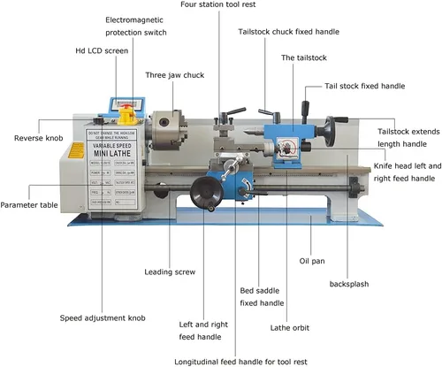 Vista 4 de Torno de metal de sobremesa de 7 "* 14", torno de metal de precisión de hilos métricos, mini torno 750W motor sin escobillas, velocidad variable