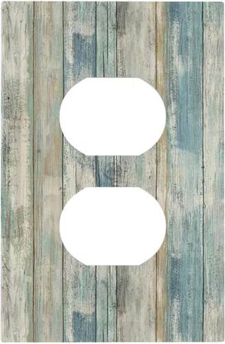 Vista 74 de Placa de pared dúplex de receptáculo de dispositivo de 1 gang de madera envejecida blanca gris con veta de tablón, cubierta de enchufe eléctrico