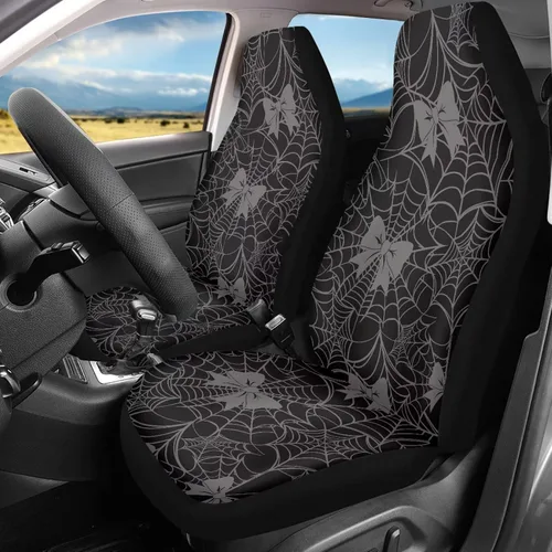 Vista 43 de Bulopur Fundas para asientos de coche negras y blancas con forma de murciélago, protector de asiento de coche universal, accesorios de coche