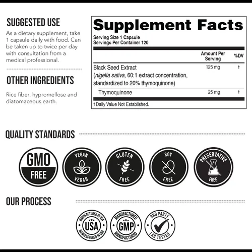 Vista 8 de Cápsulas de extracto de aceite de semilla negra con 20% de timoquinona - TQ-Advanced 4X®: Concentración potente de timoquinona disponible