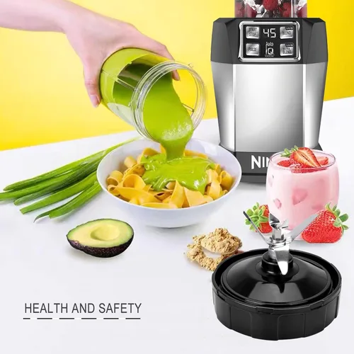 Vista 5 de Cuchilla de licuadora de 7 aletas compatible con repuesto de cuchilla de licuadora Ninja, accesorios de tapa de licuadora Ninja para Auto iQ