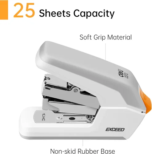 Vista 5 de Deli Engrapadora de escritorio sin esfuerzo, engrapadora estándar, capacidad para 25 hojas, un dedo, sin esfuerzo, incluye grapas y removedor