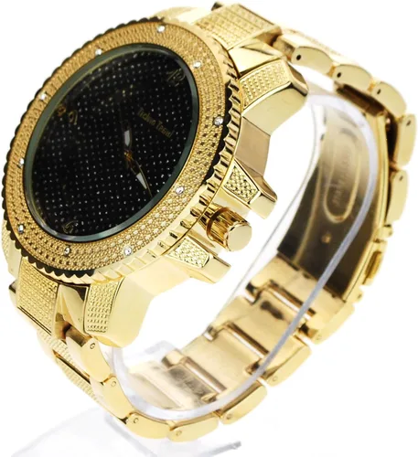 Vista 3 de Techno - Reloj de pulsera para hombre, diseño de hip hop, color dorado