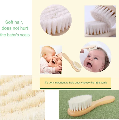 Vista 5 de Cepillo de Cabello para Bebé, Cepillo de Madera con Cerdas de Cabra para Recién Nacidos y Niños Pequeños, Ideal para Costra Láctea, Regalo Perfecto