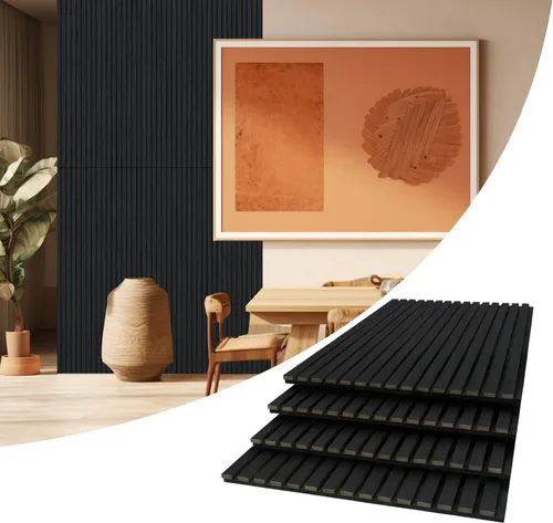 Vista 14 de AKUMAX Paquete de 2 paneles acústicos, listones de madera para pared y techo, paneles de espuma acústica de 96 x 24 pulgadas, paneles de pared 3D