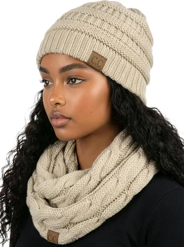 Vista 18 de Funky Junque - Juego de pañuelo y gorro de punto a juego para mujer Negro