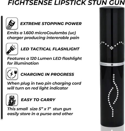 Vista 3 de FIGHTSENSE Linterna Lápiz Labial Pistola de Paralizantes para Mujeres Autodefensa Brillante Lápiz Labial LED - Batería Recargable