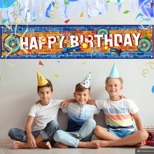 Vista 7 de Cartel de fiesta de batalla de dardos con texto en inglés «Happy Birthday»