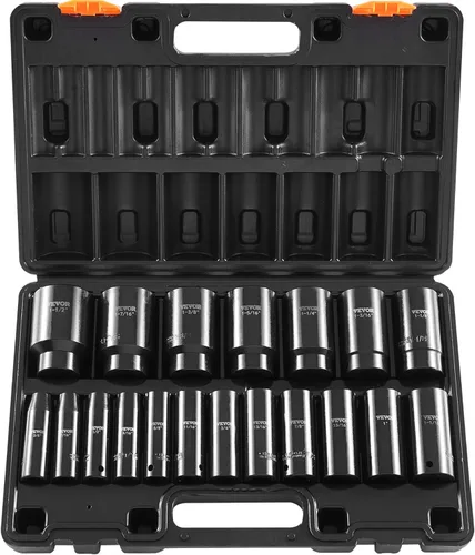 Vista 11 de Vevor - Juego de 13 vasos de impacto de 1/2 pulgada, profundo, de 6 puntas, métrico de 10-24mm, acero de aleación CR-V para reparación