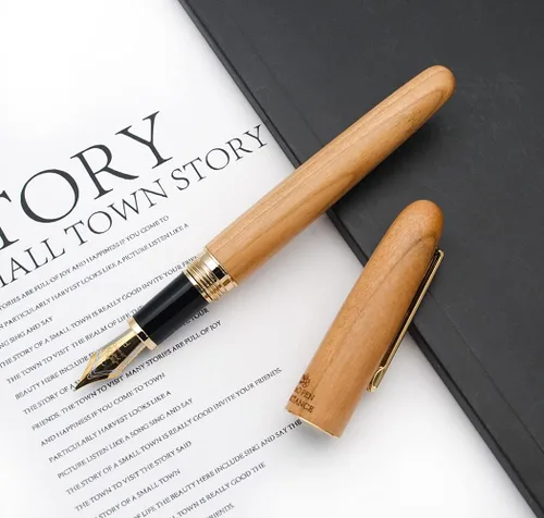 Vista 7 de JINHAO 9036 - Pluma estilográfica de madera natural, hecha a mano (punta fina de 0.020 in, madera de cerezo)