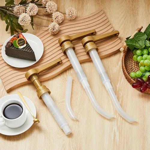 Vista 6 de Tanlade Dispensador de jarabe de café, dispensador de salsa para botellas de jarabe, 64 onzas, color dorado