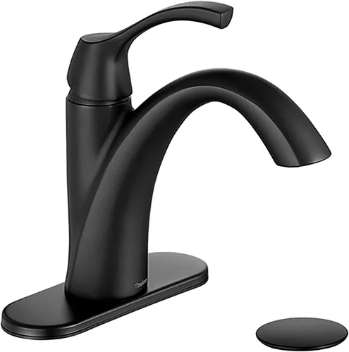 TimeArrow TAF206-MB TAF206-MB - Grifo para lavabo de baño, negro mate, grifo de baño de una sola manija para 1 agujero con placa de cubierta de 3