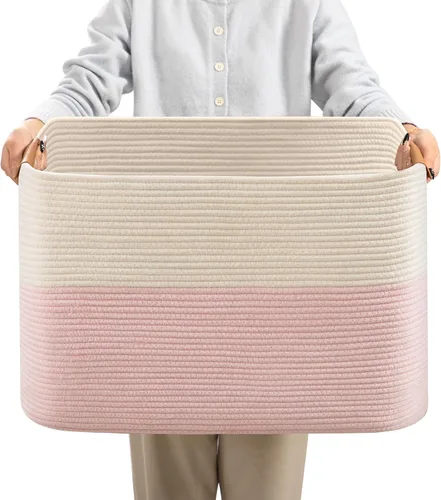 Vista 15 de danpinera Cesta Tejida Grande, Cesta para Mantas de 108 L para Sala de Estar, Contenedor de Guardería para Organizar Juguetes y Ropa Sucia, Cesta
