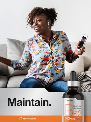 Vista 7 de Horbaach B12 Vitamina 5000 mcg Sublingual 4 onzas líquidas como metilcobalamina y cianocobalamina Gotas vegetarianas líquidas Sabor a bayas