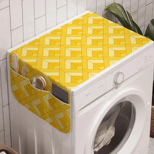 Vista 29 de Ambesonne Skeleton Microwave Oven Cover, Sugar Skulls in Dotted Rhombus Floral Ornate on Grunge Backdrop, Water Resistant Organizer with Pockets for