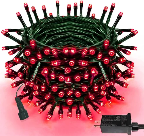 Vista 23 de Guirnalda de luces LED, 264 pies, 800 luces, exteriores e interiores, temporizador, función de memoria, 8 modos, cable verde, impermeable, árbol