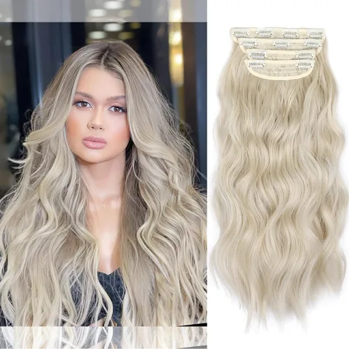Vista 24 de Extensiones de cabello con clip, extensiones de cabello sintético ondulado de 14 pulgadas con clip (color: 22H10#)