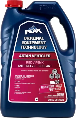 Peak - OET de vida extendida rojo/rosa 50/50, anticongelante/refrigerante prediluido para vehículos asiáticos, 3,7 l