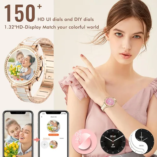 Vista 3 de ZKCREATION Reloj inteligente para mujer con respuestahacer llamadas, reloj inteligente Bluetooth para teléfonos Android e iOS, reloj de presión