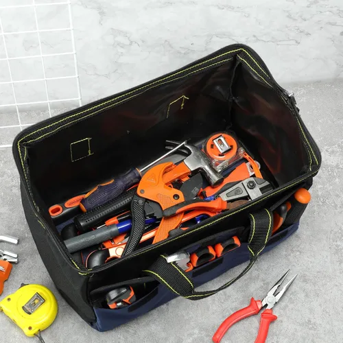 Vista 5 de Sanwuta Paquete de 3 bolsas de herramientas para hombres con parte inferior dura impermeable, bolsa de herramientas de alta resistencia de boca