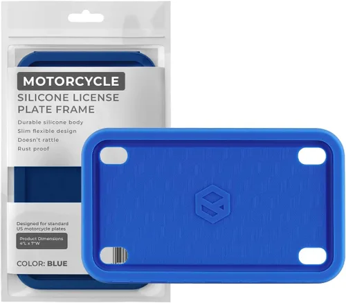 Vista 17 de Rightcar Solutions Marco de matrícula de motocicleta de silicona de alta calidad, a prueba de óxido, a prueba de sonajeros, resistente a la Azul