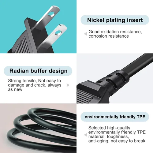 Vista 4 de Cable de alimentación de CA de 2 clavijas de 10 pies compatible con Sony TCL Roku Samsung LG Haier Sony Insignia Jvc Sharp Toshiba Vizio Hisense