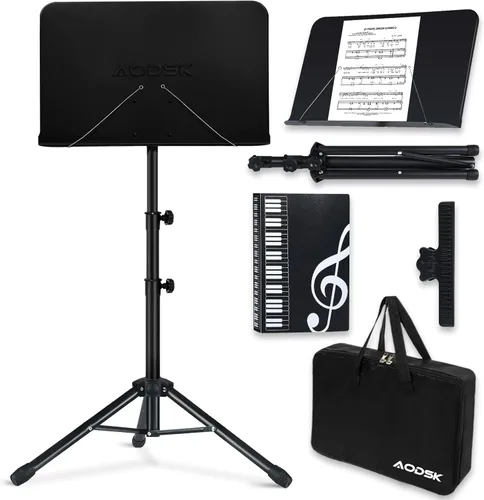 AODSK Soporte para partituras, soporte plegable 5 en 1 de doble uso para partituras y soporte para libro de escritorio con bolsa de transporte