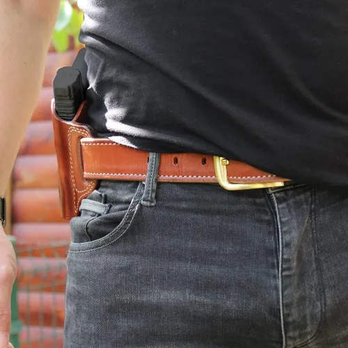 Vista 4 de Premium The Ultimate - Funda de piel para panqueques OWB, parte superior abierta, se adapta a G3c 0.354 in Compact 3.20'' BBL, dibujo a mano