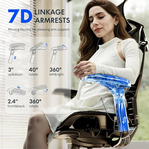 Vista 4 de FLEXISPOT Silla ergonómica de oficina ErgoX-PRO con reposapiés negro – Asiento de malla AeroWeave 5.0, lumbar 5D, reposabrazos 7D, reposacabezas 4D