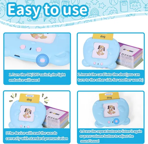 Vista 6 de Tarjetas flash parlantes para niños pequeños de 1, 2, 3, 4, 5 años, juguetes educativos de bolsillo para hablar, tarjetas flash educativas parlantes