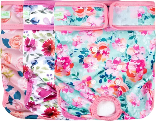 Vista 9 de wegreeco - Pañales lavables y reutilizables para perros (patrón elegante), pañales para perras, paquete de 3 (floral, talla S)