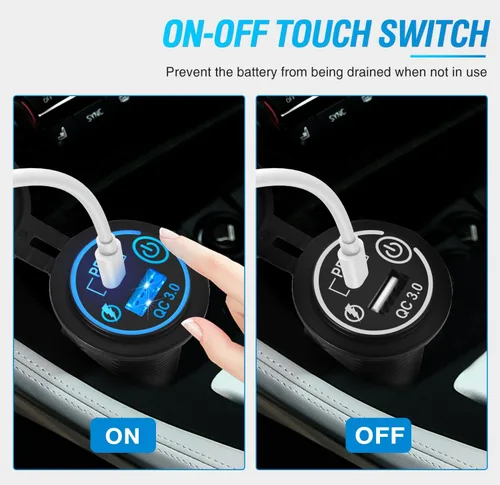 Vista 3 de Nilight 2 Pack PD Type C y QC 3.0 Panel de toma rápida USB con interruptor táctil LED ON Off, kit de cable fundido para coches, camiones