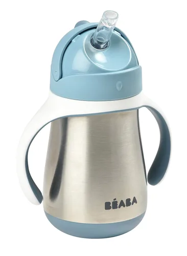 Vista 9 de BEABA - Vaso para sorber con popote de acero inoxidable, vasos aislados a prueba de derrames con asas extraíbles, fabricado con acero inoxidable