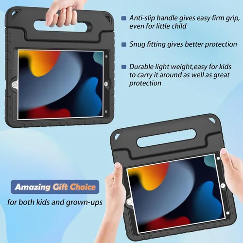 Vista 4 de LTROP Funda infantil para iPad de 9ª/8ª/7ª generación (2021/2020/2019), iPad 10.2 con protector de pantalla integrado, funda para niños con soporte