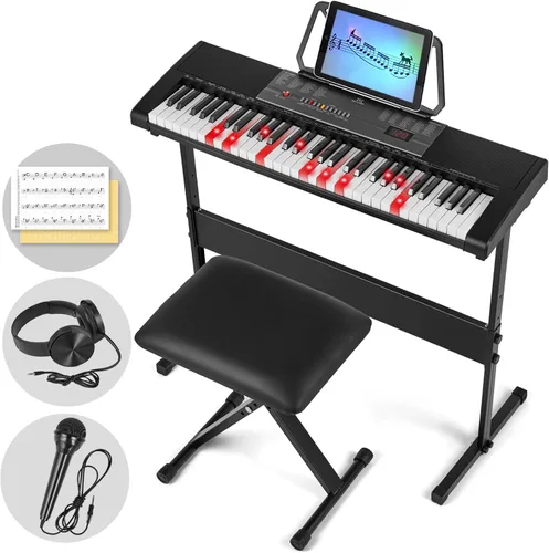 Vista 11 de MUSTAR Teclado de piano de 61 teclas, teclado de piano eléctrico con teclas iluminadas, teclado de aprendizaje para principiantes, soporte de piano