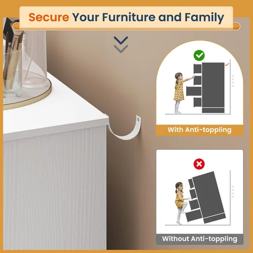 Vista 6 de EPHEX Cómoda de dormitorio con 8 cajones, cómoda doble grande blanca, moderna cómoda organizadora de almacenamiento para dormitorio, sala de estar