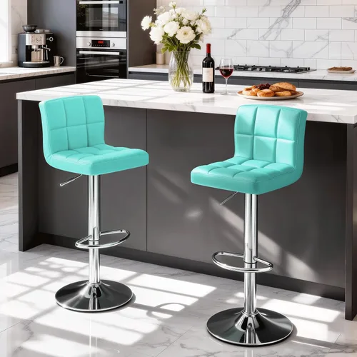 Vista 28 de Magshion Juego de 2 taburetes de bar, modernos taburetes de bar giratorios de piel sintética con espalda, sillas de bar cuadradas ajustables sin