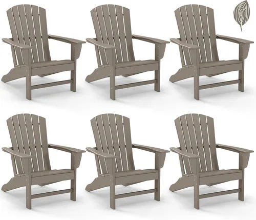 Vista 25 de GREENVINES Juego de 4 sillas Adirondack Plástico HDPE de grano de madera Silla de gran tamaño para hoguera Para todo tipo de clima Marrón