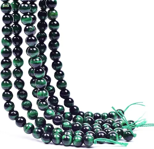 Vista 3 de Cuentas sueltas redondas naturales AAA+ ojo de tigre verde, piedra energética, poder curativo para hacer pulseras y joyas, 1 cuerda de 15 pulgadas