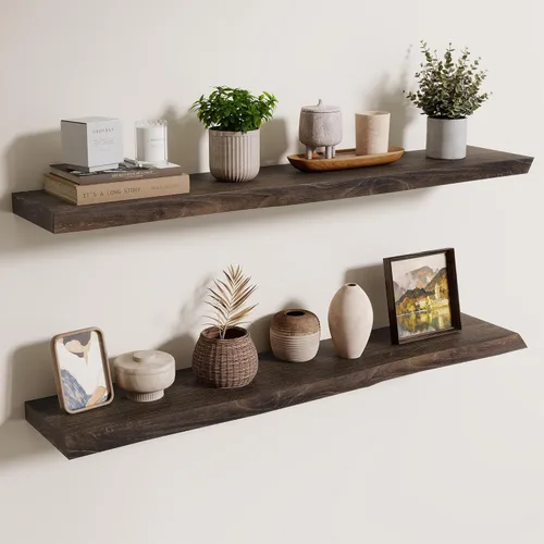 Vista 18 de Axeman Estantes flotantes de madera de olmo rústico para pared, estante de pared de 48 x 8 pulgadas de profundidad con soporte invisible, estantes