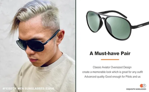 Vista 4 de FEISEDY Gafas de sol polarizadas piloto hombres TR90 marco flexible TAC lentes 70S clásico B2608