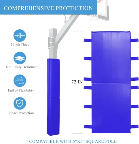 Vista 2 de Katop Acolchado cuadrado para bastón de baloncesto que se adapta a postes de 5 x 5 pulgadas, almohadilla de baloncesto duradera de 6 pies de alto