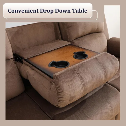 Vista 34 de Juego de sofá reclinable para sala de estar, juego de muebles de 2 piezas, sofá reclinable de 3 asientos y sofá biplaza con portavasos y consola