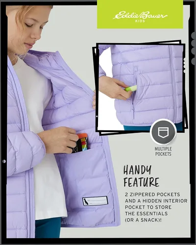 Vista 4 de Eddie Bauer CirrusLite - Chaqueta de plumón resistente a la intemperie para niñas, acolchado con aislamiento acolchado de burbujas (3-20)